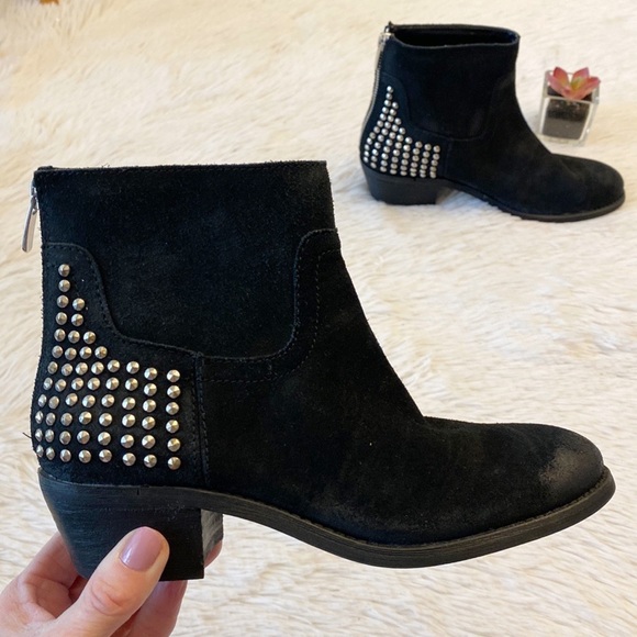 NWT $139 MARC FISHER | Zen Black Suede Studded ankle heel bootie women size 6 - Picture 1 of 8